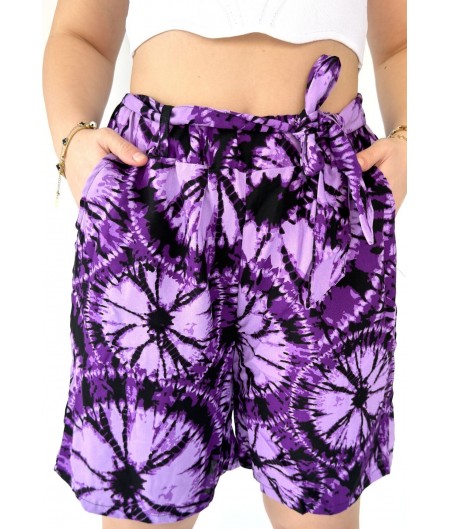 Şony Mor Lastikli Bağlamalı Şort