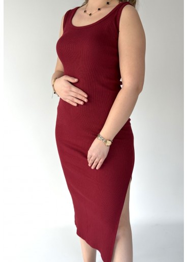 Diore Bordo Yırtmaçlı Elbise