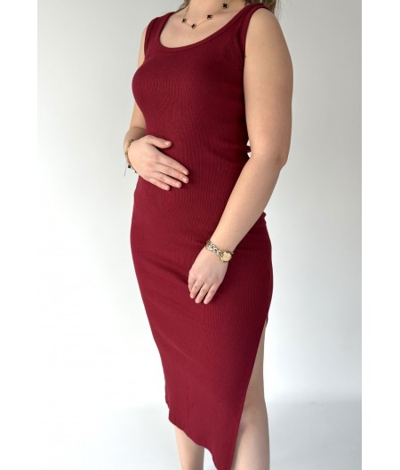 Diore Bordo Yırtmaçlı Elbise