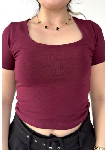 Caliy Bordo Kısa Kollu Tişört