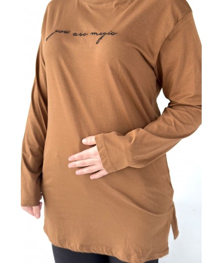 Hetta Kahverengi Uzun Kollu Tişört