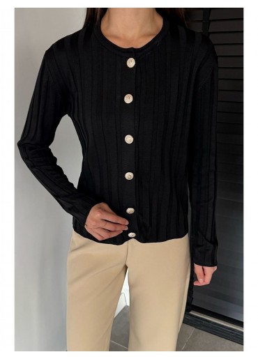 Lefa Siyah Triko Düğmeli Ceket