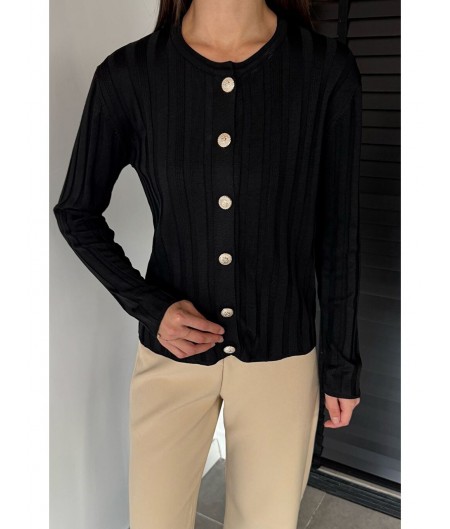 Lefa Siyah Triko Düğmeli Ceket