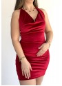 Voter Kırmızı Boyundan Bağlamalı Kadife Elbise
