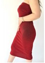 Korda Kırmızı Simli Straplez Elbise