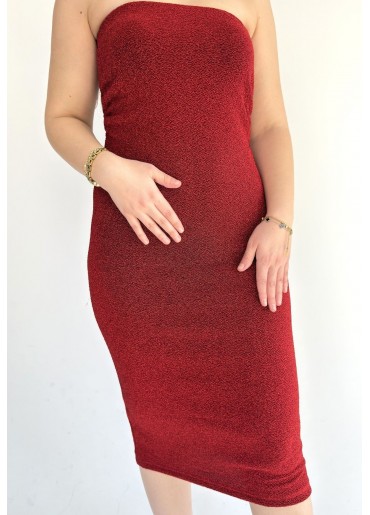Korda Kırmızı Simli Straplez Elbise