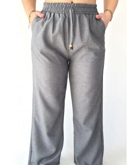 Tijja Gri Lastikli Bol Paça Pantolon