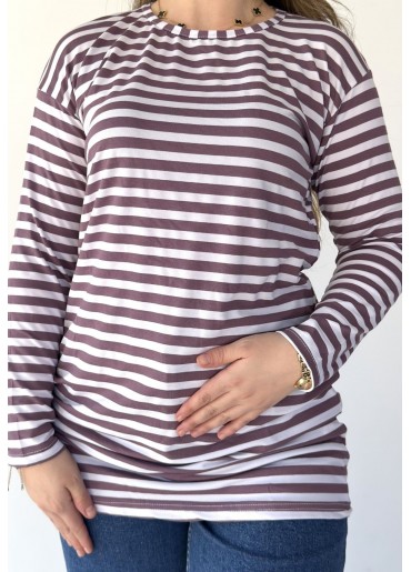 Hece Mor Beyaz Kollu Tişort