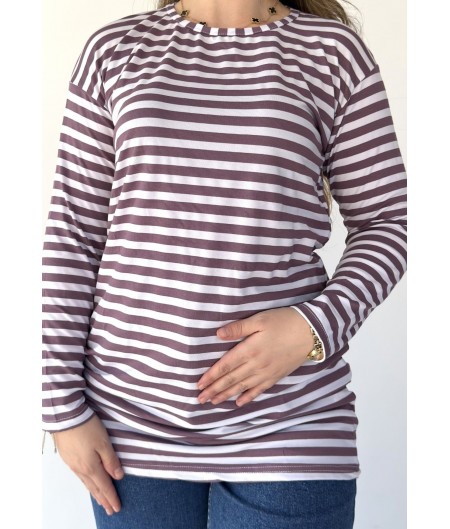 Hece Mor Beyaz Kollu Tişort