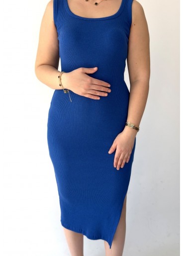 Diore Mavi Yırtmaçlı Elbise