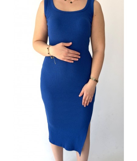 Diore Mavi Yırtmaçlı Elbise