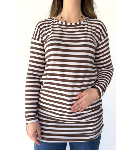 Hece Kahverengi Beyaz Kollu Tişort