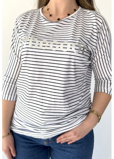 Lıwer Beyaz Dirsek Kol Tişört