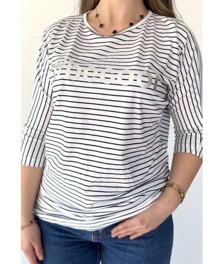 Lıwer Beyaz Dirsek Kol Tişört