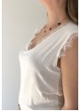Imal Beyaz Kalın Askılı Dantelli Tişört