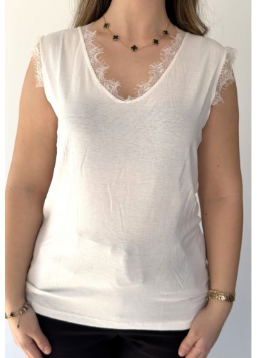 Imal Beyaz Kalın Askılı Dantelli Tişört