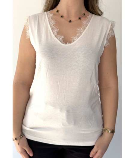 Imal Beyaz Kalın Askılı Dantelli Tişört