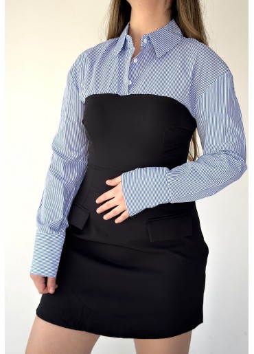 Neor Siyah Mavi Gömlek Elbise