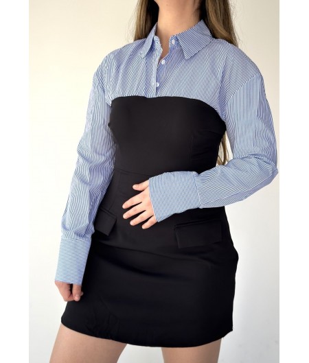 Neor Siyah Mavi Gömlek Elbise