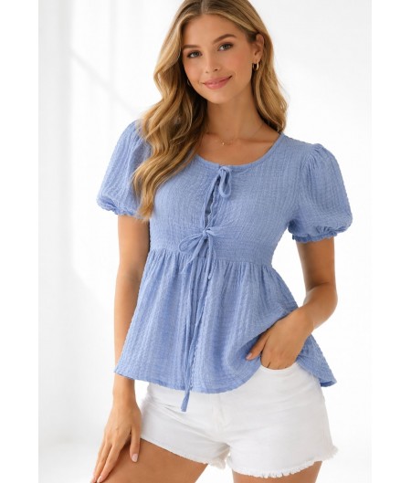 Essor Mavi Kısa Kollu Önü Bağlı Tişort