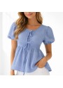 Essor Mavi Kısa Kollu Önü Bağlı Tişort