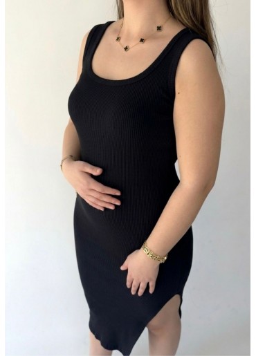 Diore Siyah Yırtmaçlı Elbise