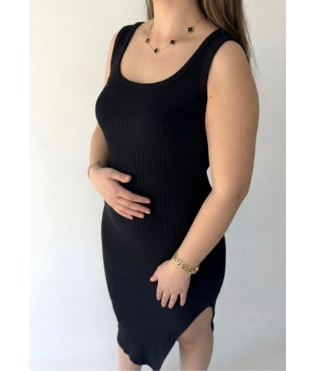 Diore Siyah Yırtmaçlı Elbise