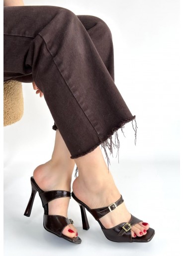 Erwe Kahverengi Cilt Topuklu Terlik