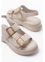 Kaji Bej Cilt Çift Tokalı Sandalet