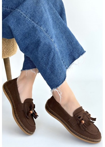 Boriy Kahverengi Deri Tozu Süet Babet Ayakkabı