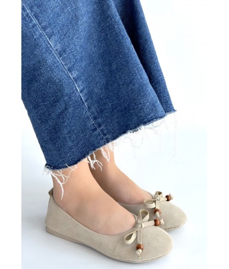 Cear Bej Deri Tozu Süet Babet Ayakkabı