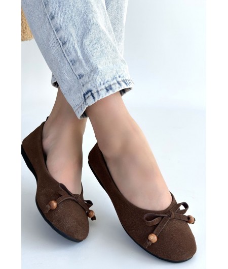 Cear Kahverengi Deri Tozu Süet Babet Ayakkabı Cear Kahverengi Deri Tozu Süet Babet Ayakkabı