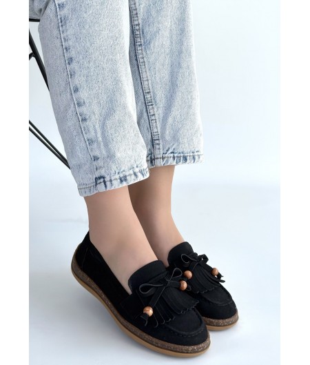 Boriy Siyah Deri Tozu Süet Babet Ayakkabı