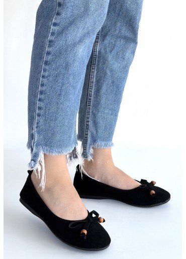 Cear Siyah Deri Tozu Süet Babet Ayakkabı