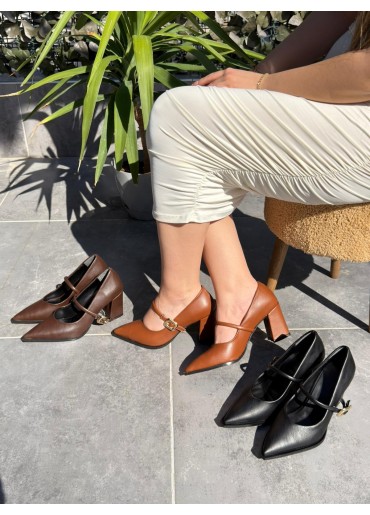 Nıvra Kahverengi Cilt Topuklu Ayakkabı