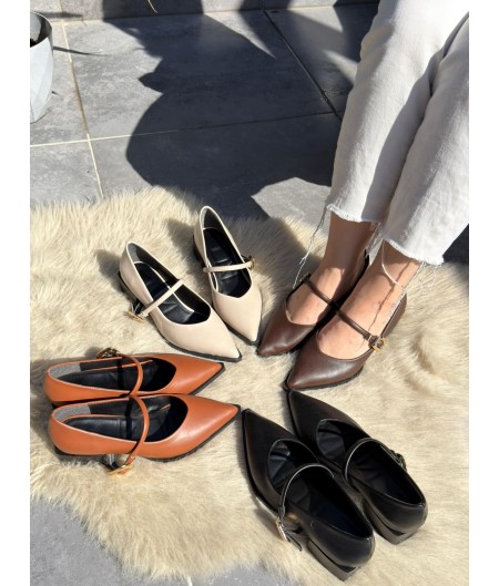 Galye Siyah Cilt Topuklu Ayakkabı