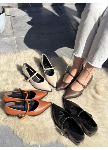 Galye Bej Cilt Topuklu Ayakkabı