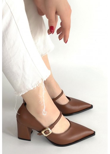 Nıvra Taba Cilt Topuklu Ayakkabı