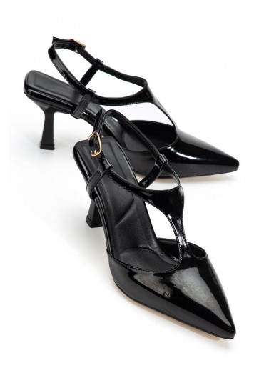 Tula Siyah Rugan Topuklu Ayakkabı