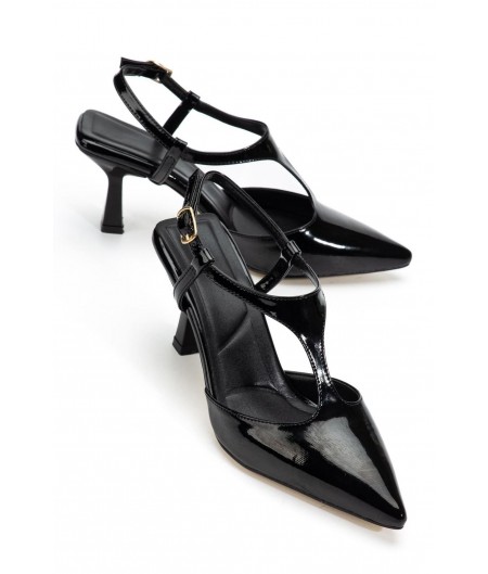 Tula Siyah Rugan Topuklu Ayakkabı