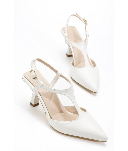 Tula Beyaz Rugan Topuklu Ayakkabı