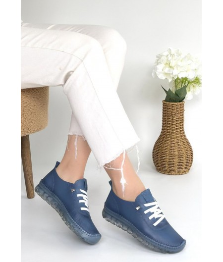 Jiten Mavi Deri Bağcıklı Spor Ayakkabı Jiten Mavi Deri Bağcıklı Spor Ayakkabı