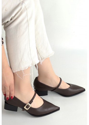 Galye Kahverengi Cilt Topuklu Ayakkabı