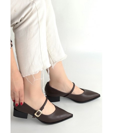 Galye Kahverengi Cilt Topuklu Ayakkabı Galye Kahverengi Cilt Topuklu Ayakkabı