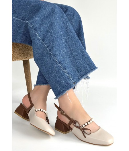 Ceyda Bej Cilt Taba Detaylı Topuklu Ayakkabı