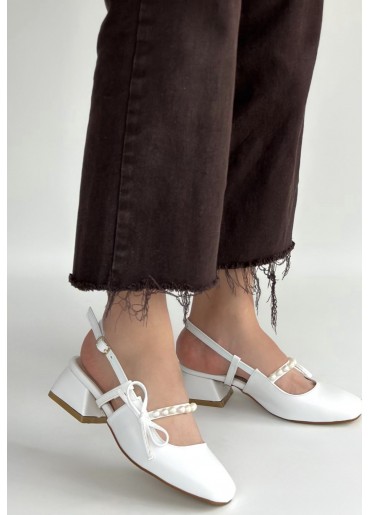 Ceyda Beyaz Cilt Topuklu Ayakkabı