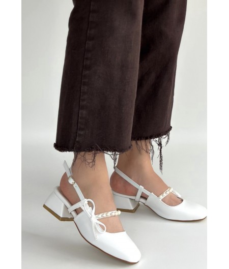 Ceyda Beyaz Cilt Topuklu Ayakkabı