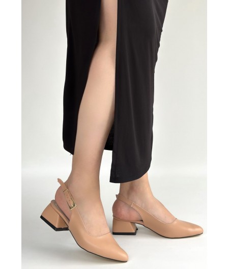 Jonji Nude Cilt Topuklu Kemerli Ayakkabı