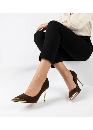 Alis Kahverengi Saten Stiletto ayakkabı