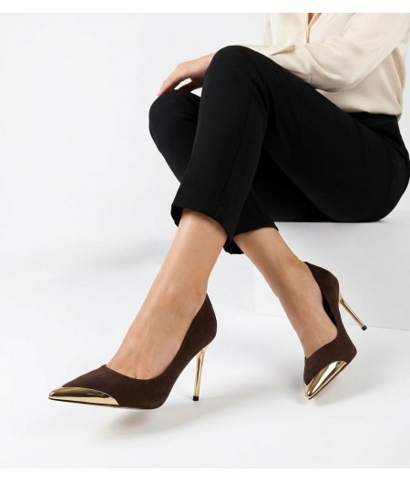 Alis Kahverengi Saten Stiletto ayakkabı